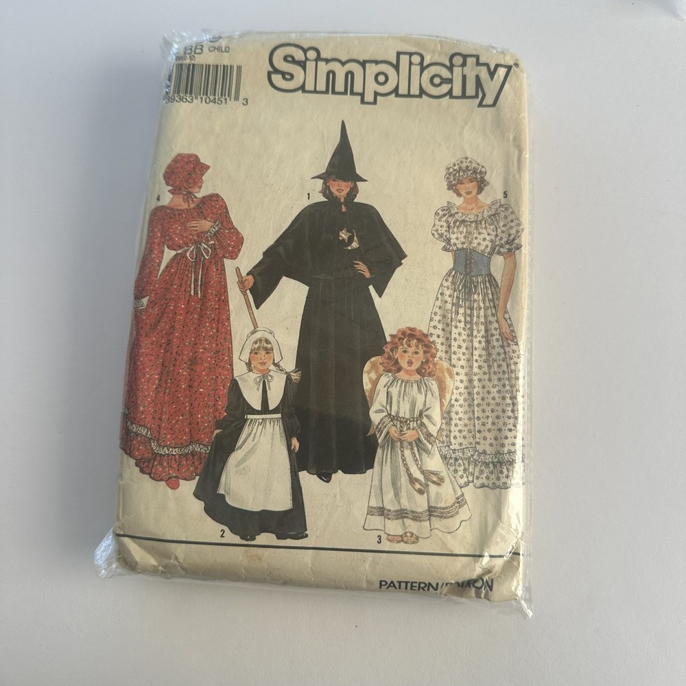 Vintage 1990 Simplicity 9889 Girls Costume Pattern Witch Angel Pilgrim Size 8-12